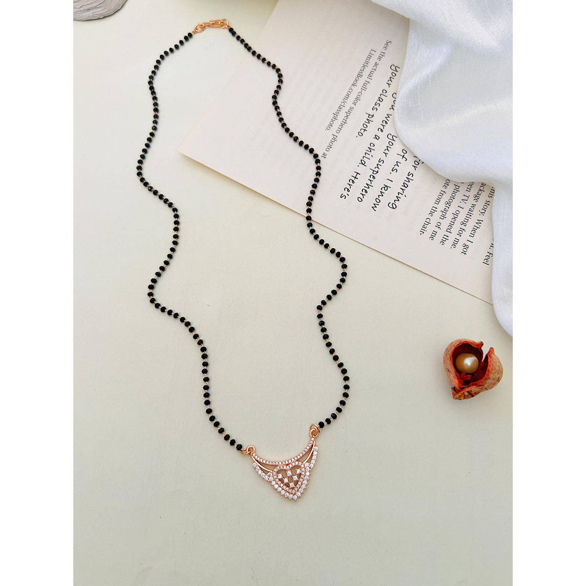 Abdesigns Rose American Diamond Studded Beaded Mangalsutra White