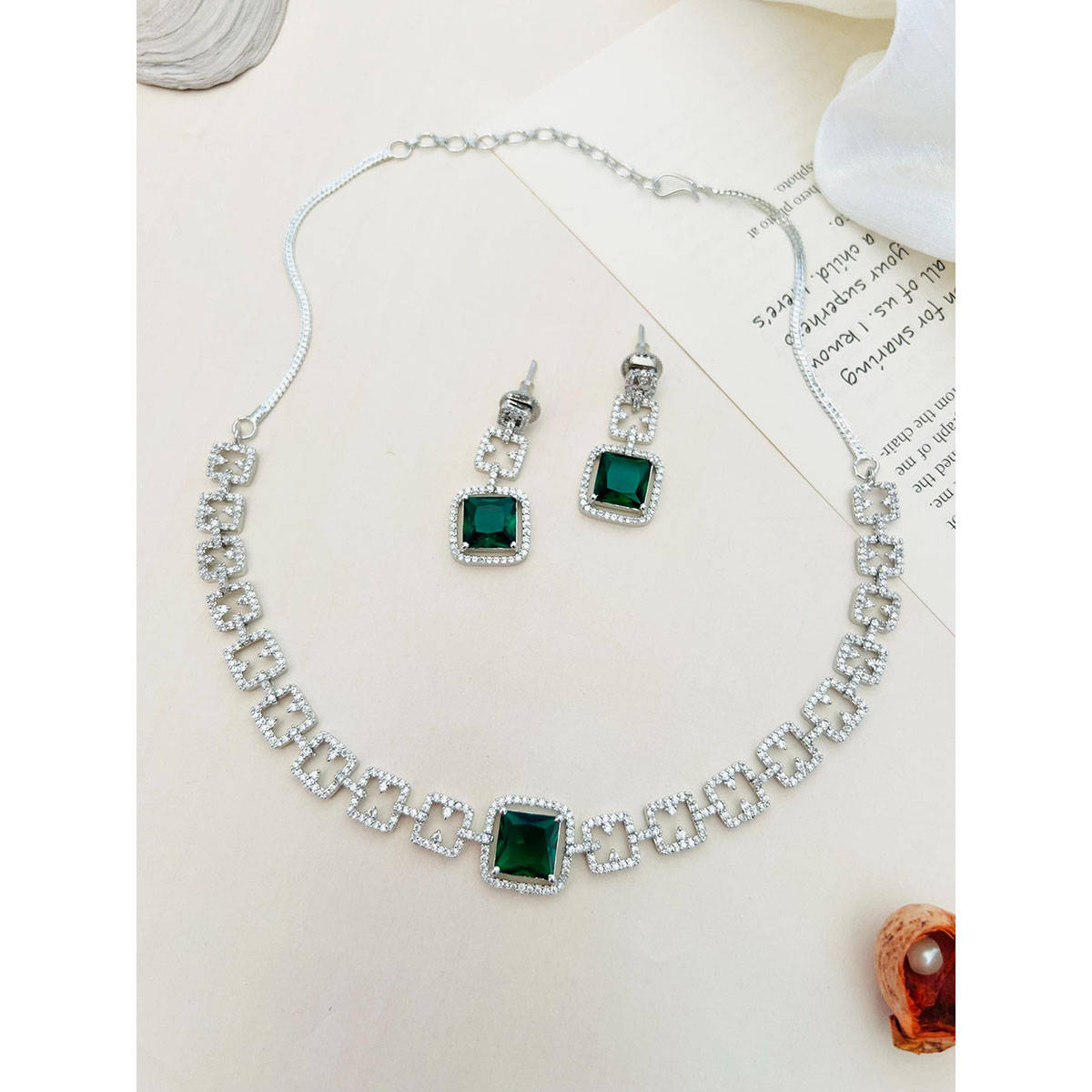 Abdesigns Enchanting American Diamond Necklace Green