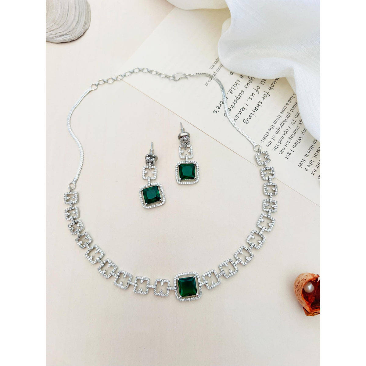 Abdesigns Enchanting American Diamond Necklace Green