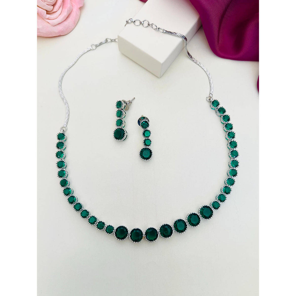 Abdesigns Enchanting American Diamond Necklace Green