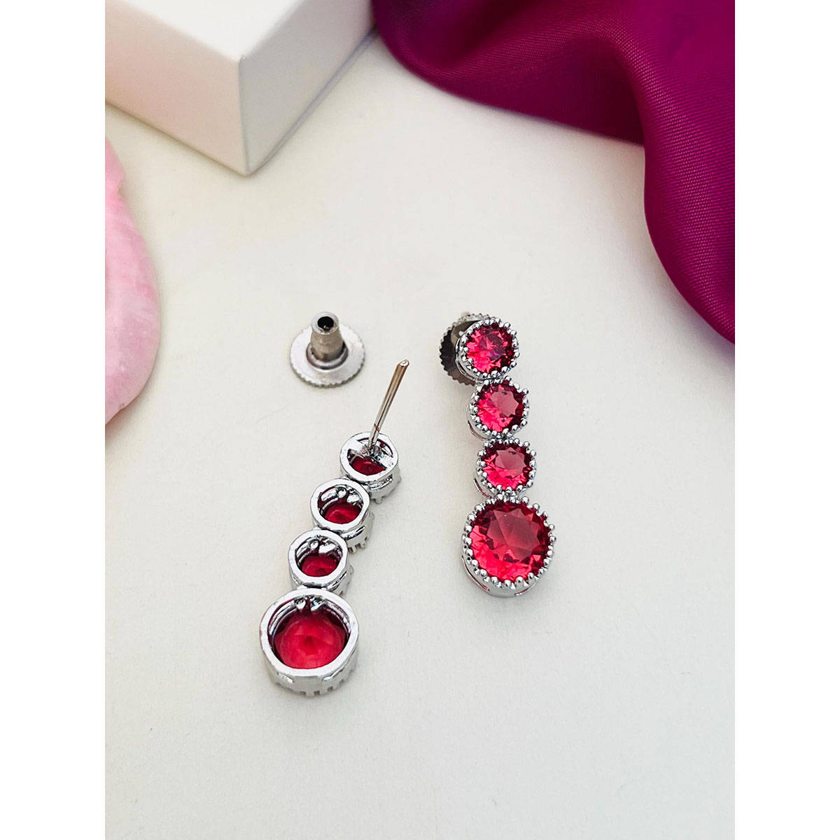 Abdesigns Enchanting American Diamond Necklace Red