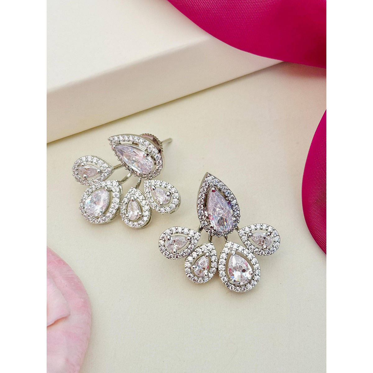 Abdesigns High Quality American Diamond Earring White