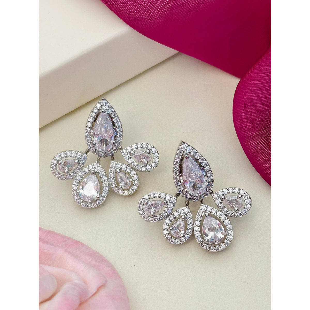Abdesigns High Quality American Diamond Earring White