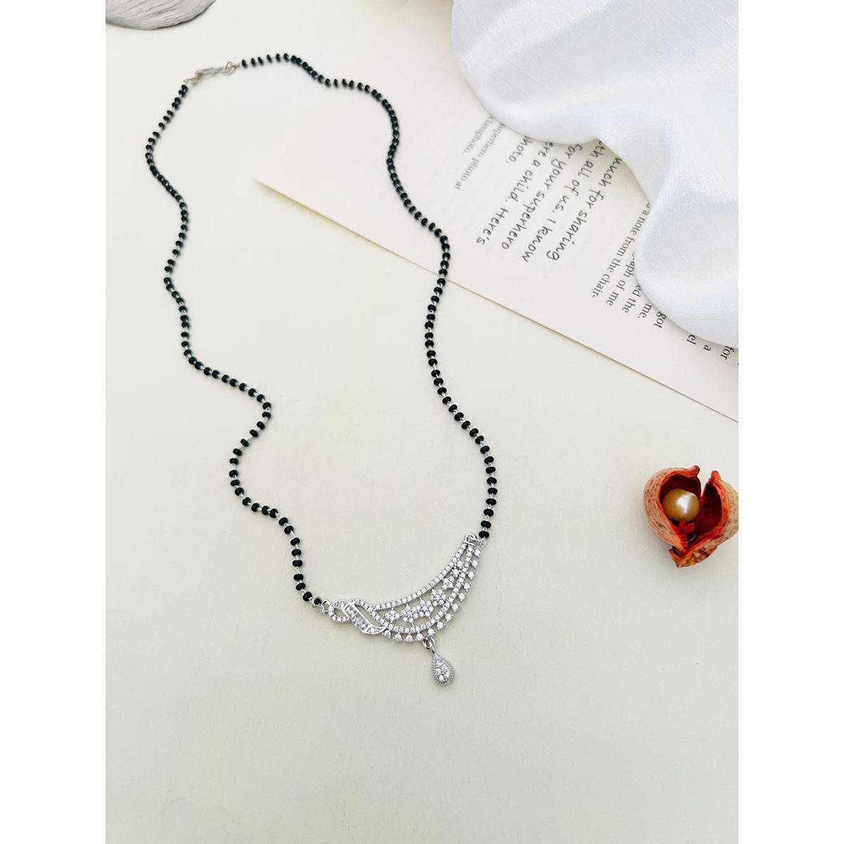 Abdesigns American Diamond Studded Beaded Mangalsutra White · One Size