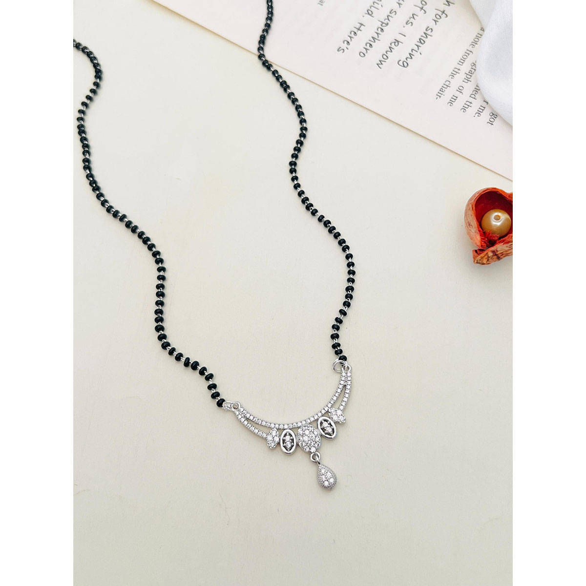 Abdesigns American Diamond Studded Beaded Mangalsutra White