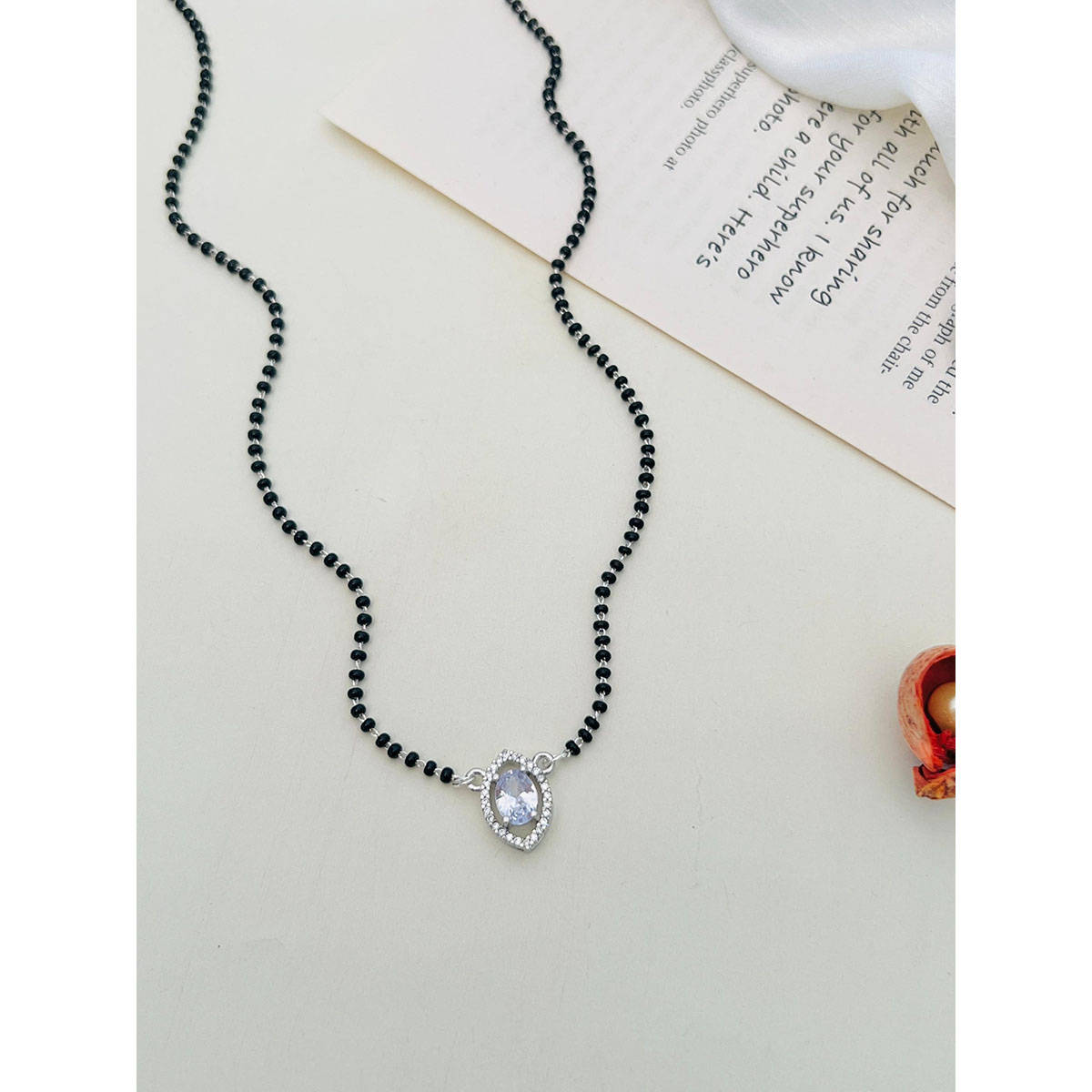 Abdesigns American Diamond Studded Beaded Mangalsutra White