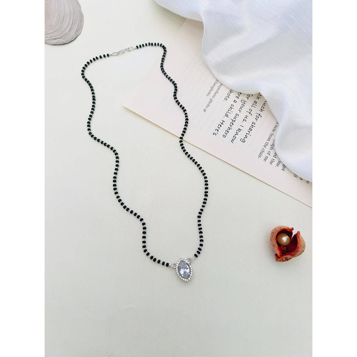 Abdesigns American Diamond Studded Beaded Mangalsutra White
