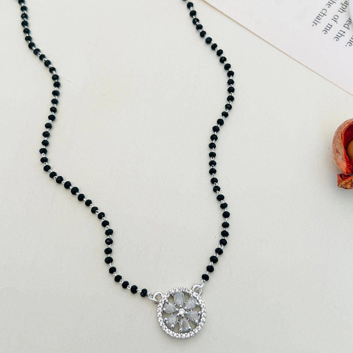 Abdesigns American Diamond Studded Beaded Mangalsutra White