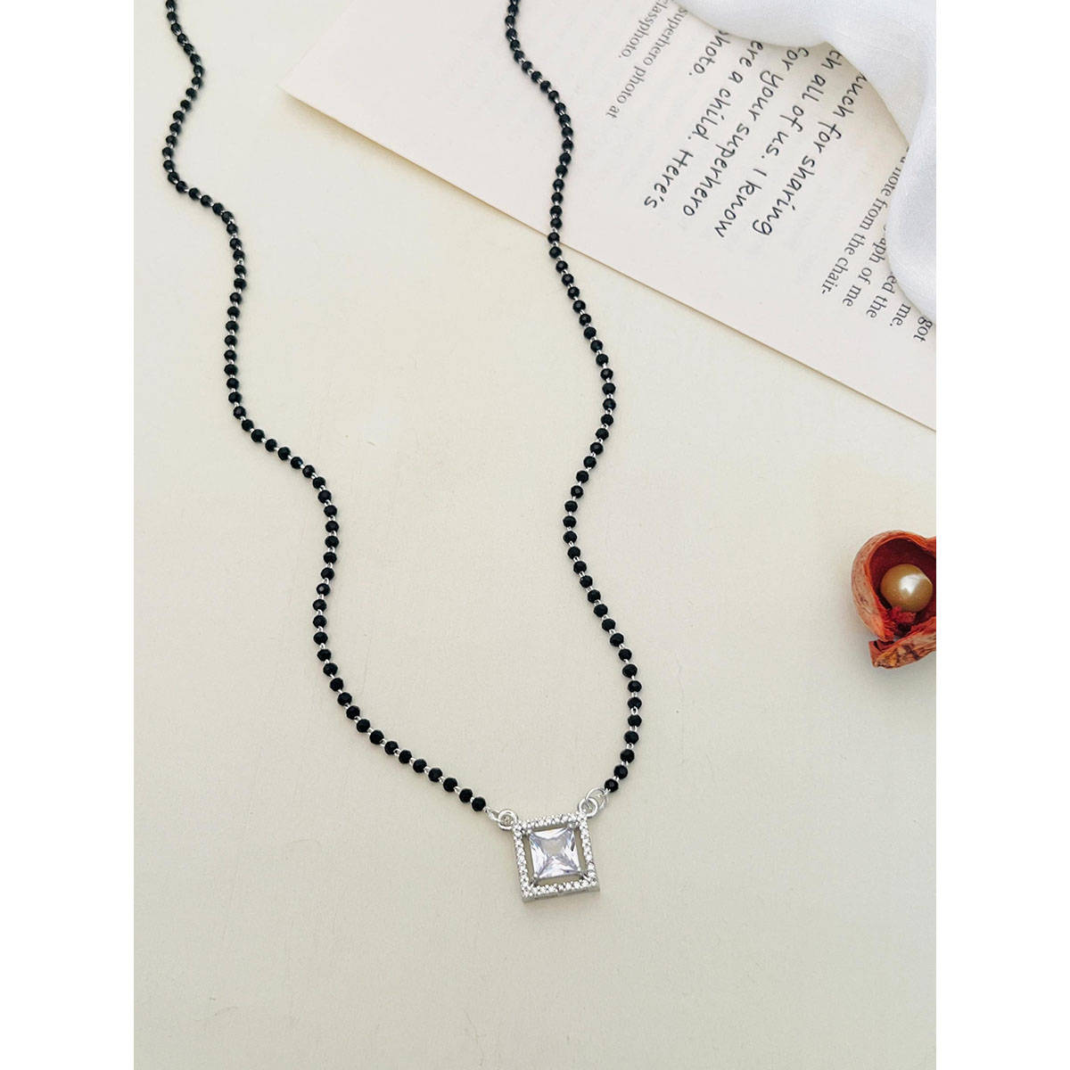 Abdesigns American Diamond Studded Beaded Mangalsutra White