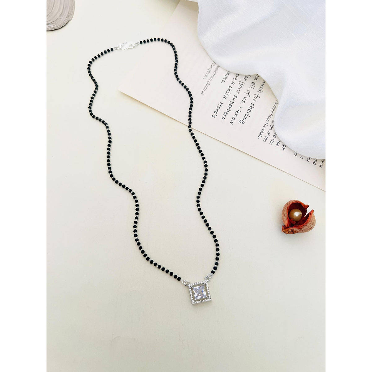 Abdesigns American Diamond Studded Beaded Mangalsutra White