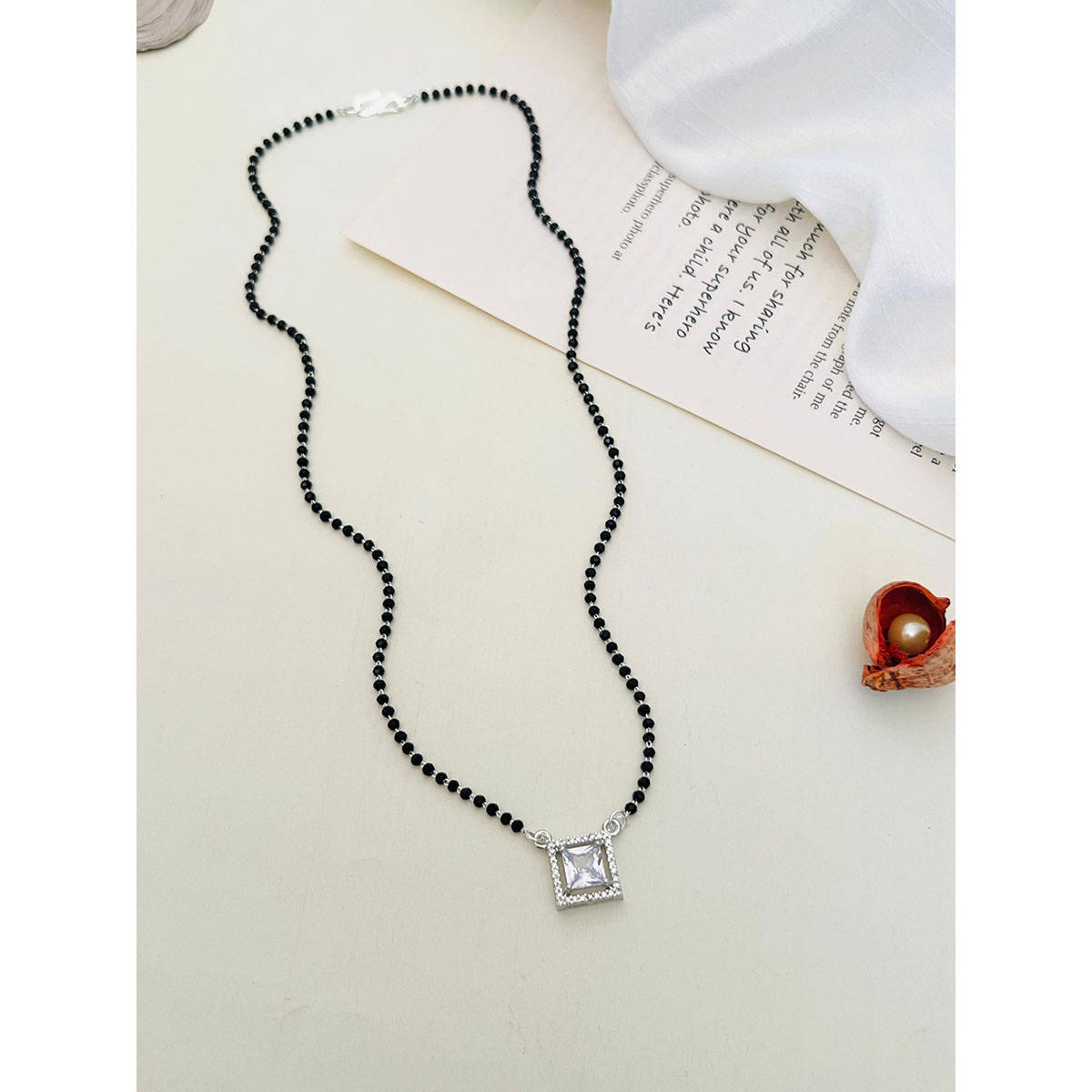 Abdesigns American Diamond Studded Beaded Mangalsutra White