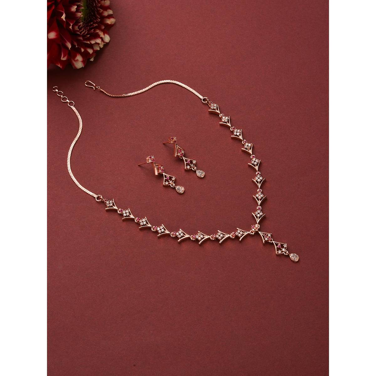 Aatmana Rose Gold Plated Ruby AD Studded Handcrafted Jewellery Set · One Size
