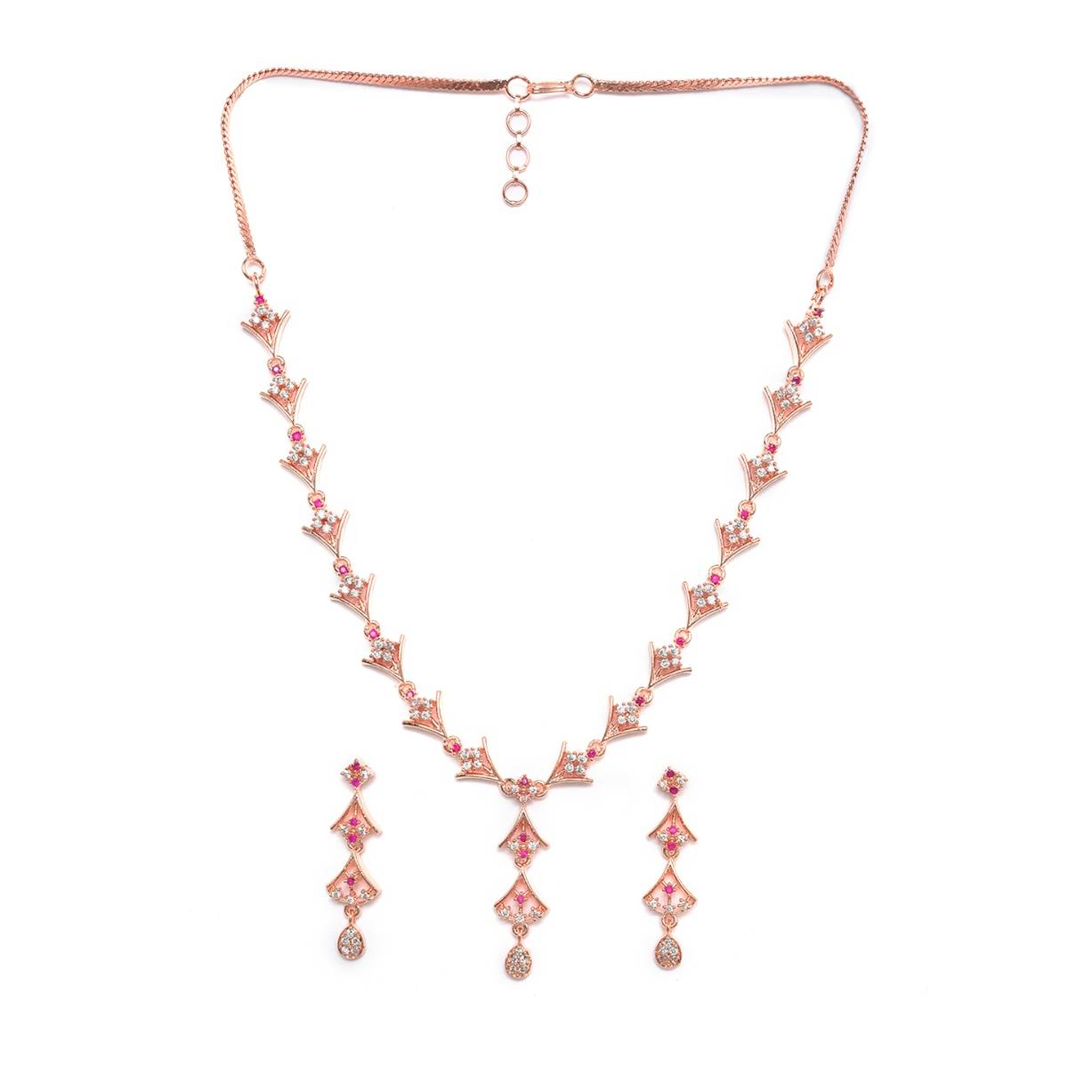 Aatmana Rose Gold Plated Ruby AD Studded Handcrafted Jewellery Set