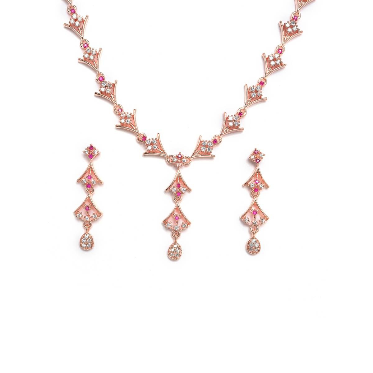 Aatmana Rose Gold Plated Ruby AD Studded Handcrafted Jewellery Set