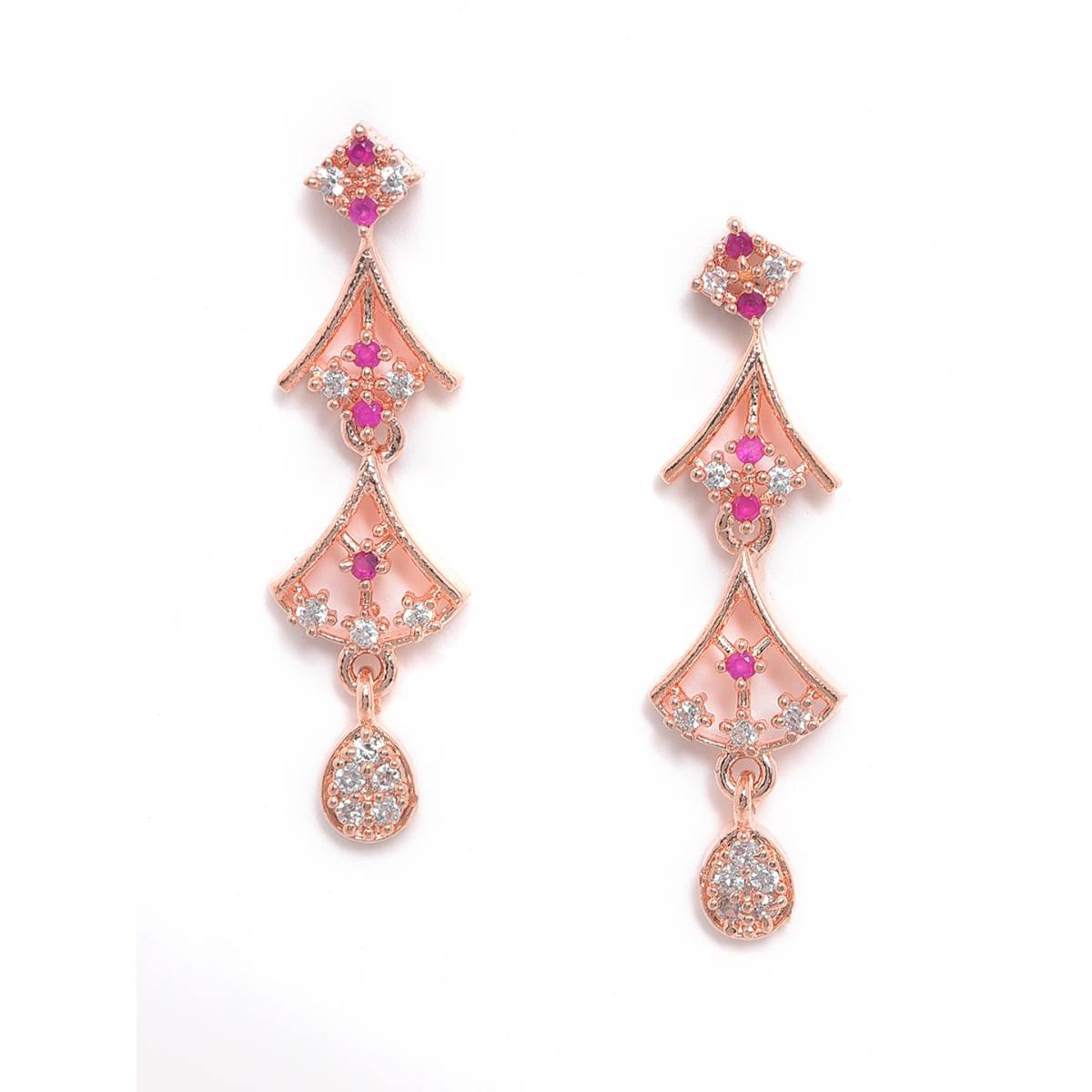 Aatmana Rose Gold Plated Ruby AD Studded Handcrafted Jewellery Set