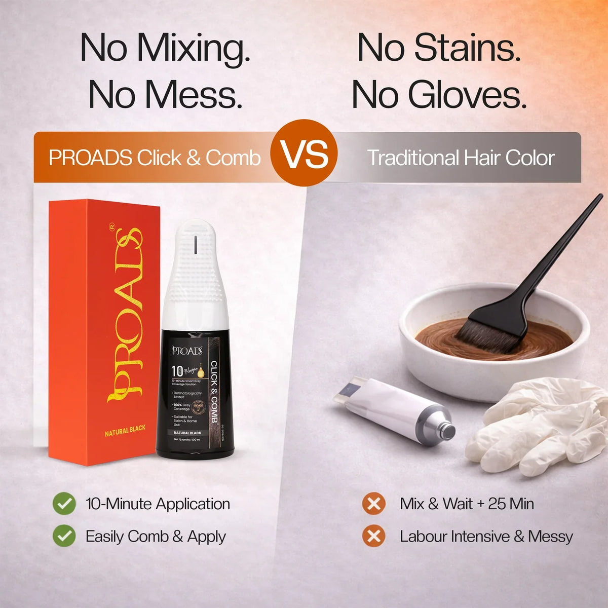 Proads India's First Click & Comb Hair Color 400ml Natural Black
