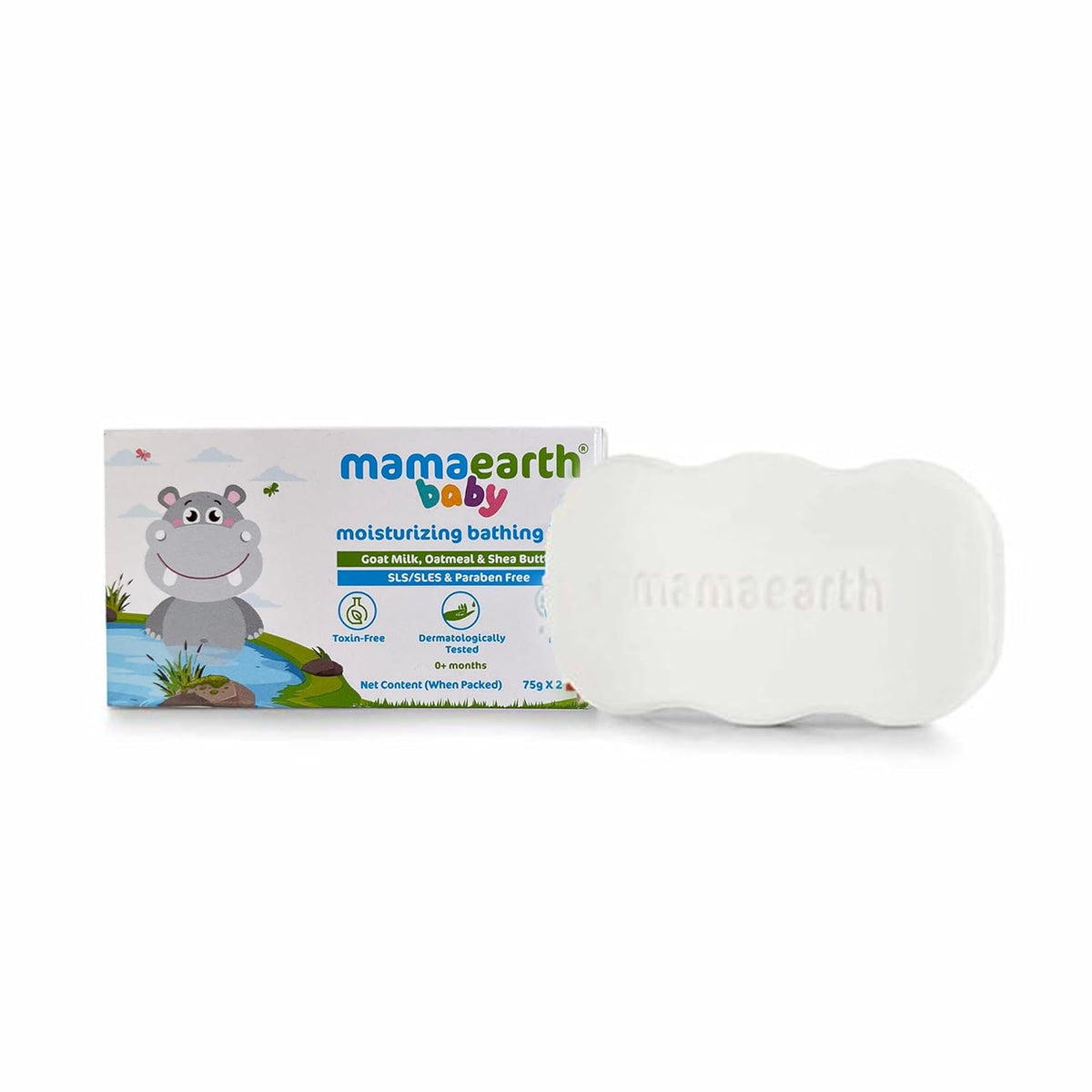 Mamaearth Moisturizing Bathing Bar For Babies - 75 g x 2 | Infused with Goat Milk, Oatmeal and Shea Butter | Gently Cleanses, Retains Moisture, Balanced at 5.5