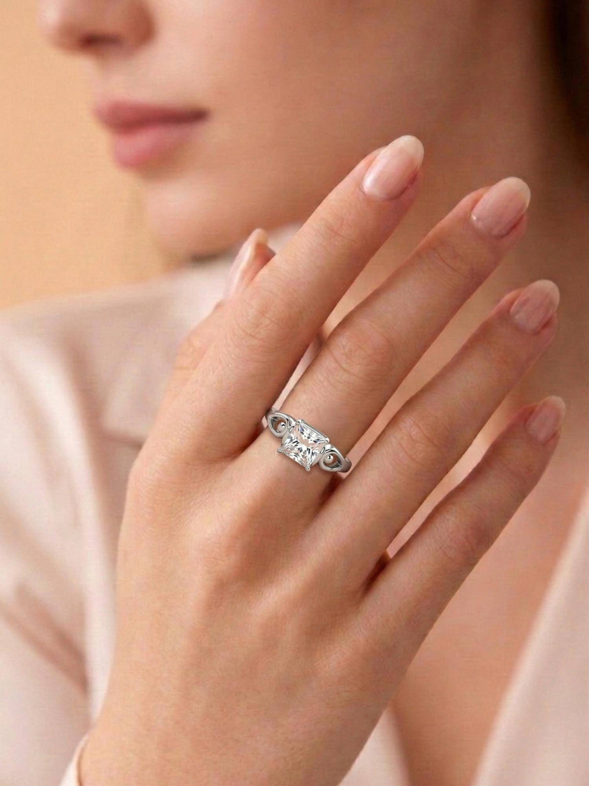 925 SILLER Pure Luna Square Solitaire Ring