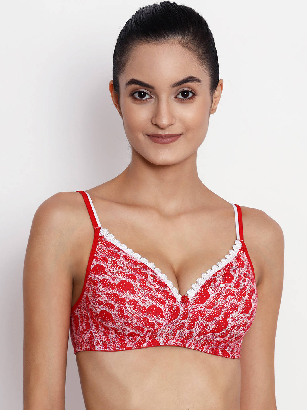 Abelino Printed Lightly Padded Push-up Bra - Red (28B) · 28B