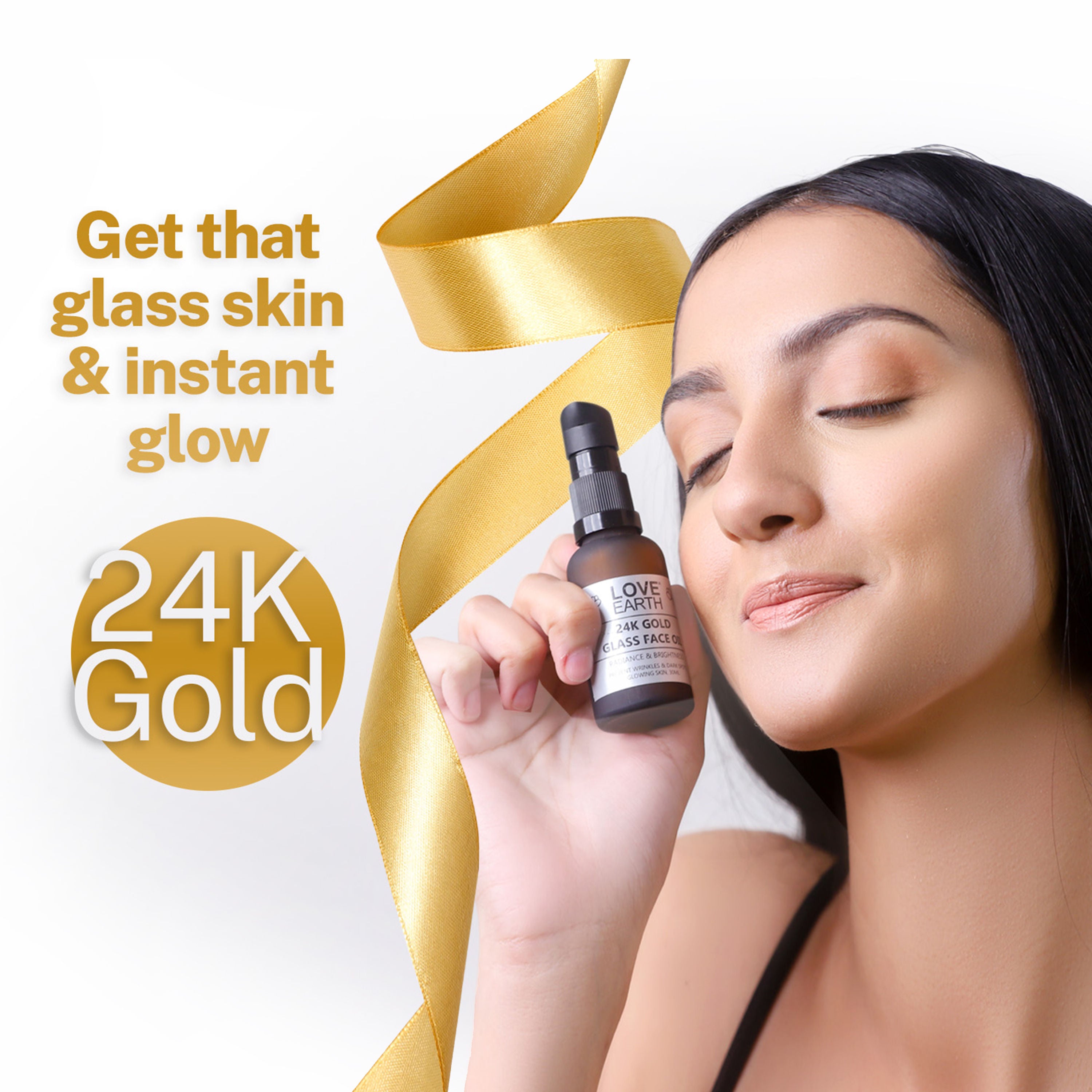 Love Earth 24K Gold Glass Face Oil for Skin Brightening Anti-Aging with Pure Essential Oils (30ml)
