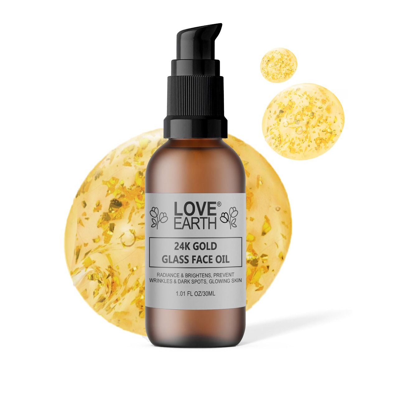 Love Earth 24K Gold Glass Face Oil for Skin Brightening Anti-Aging with Pure Essential Oils (30ml)
