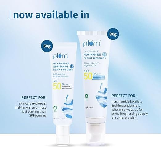 Plum - 2% Niacinamide & Rice Water Hybrid Face Sunscreen with SPF 50 PA+++ (80g)