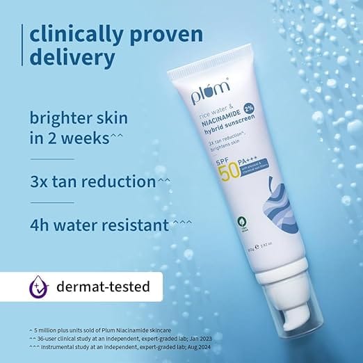 Plum - 2% Niacinamide & Rice Water Hybrid Face Sunscreen with SPF 50 PA+++ (80g)