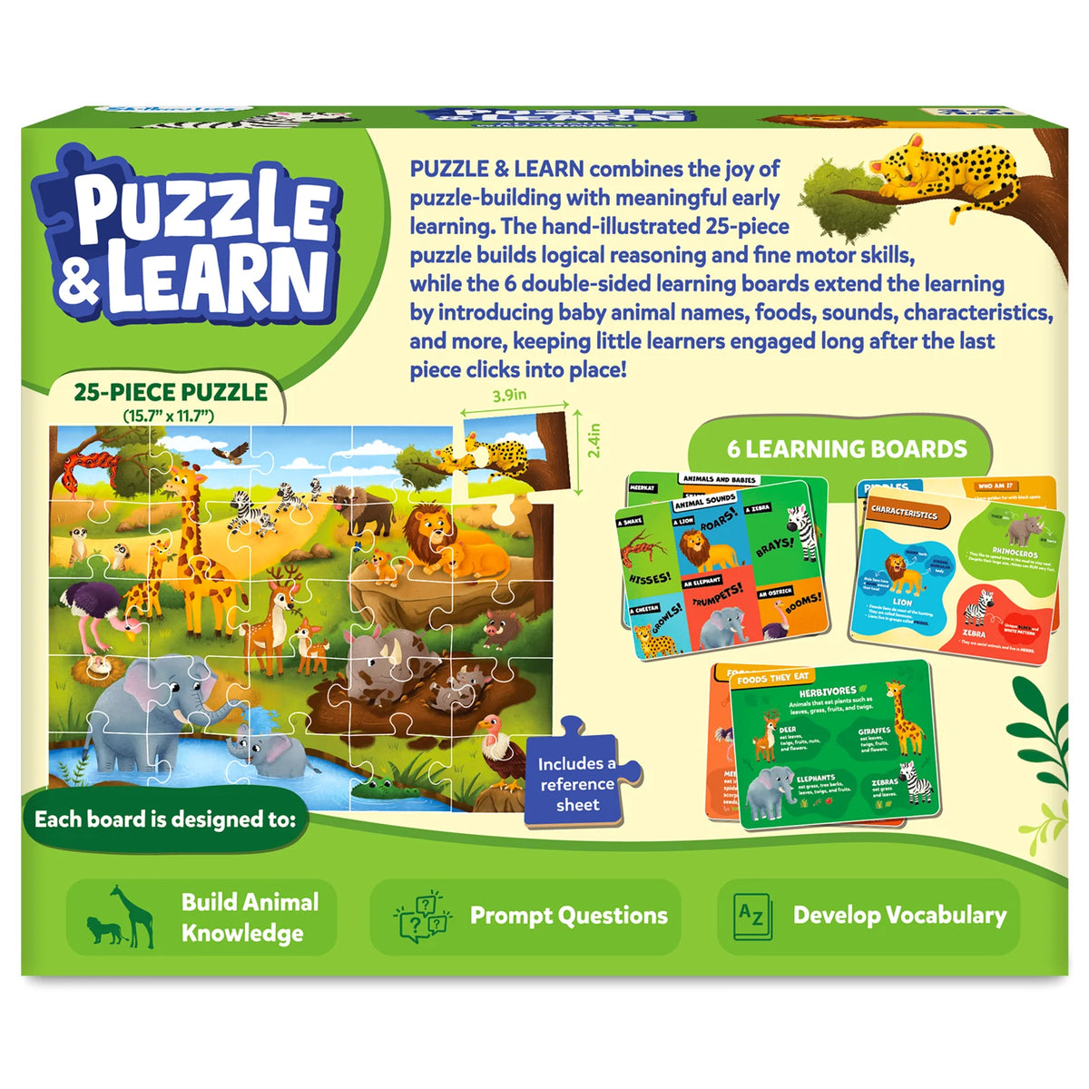 Skillmatics Puzzle & Learn: Wild Animals | 25-Piece Jigsaw Puzzle with 6 Learning Boards (ages 3-7)