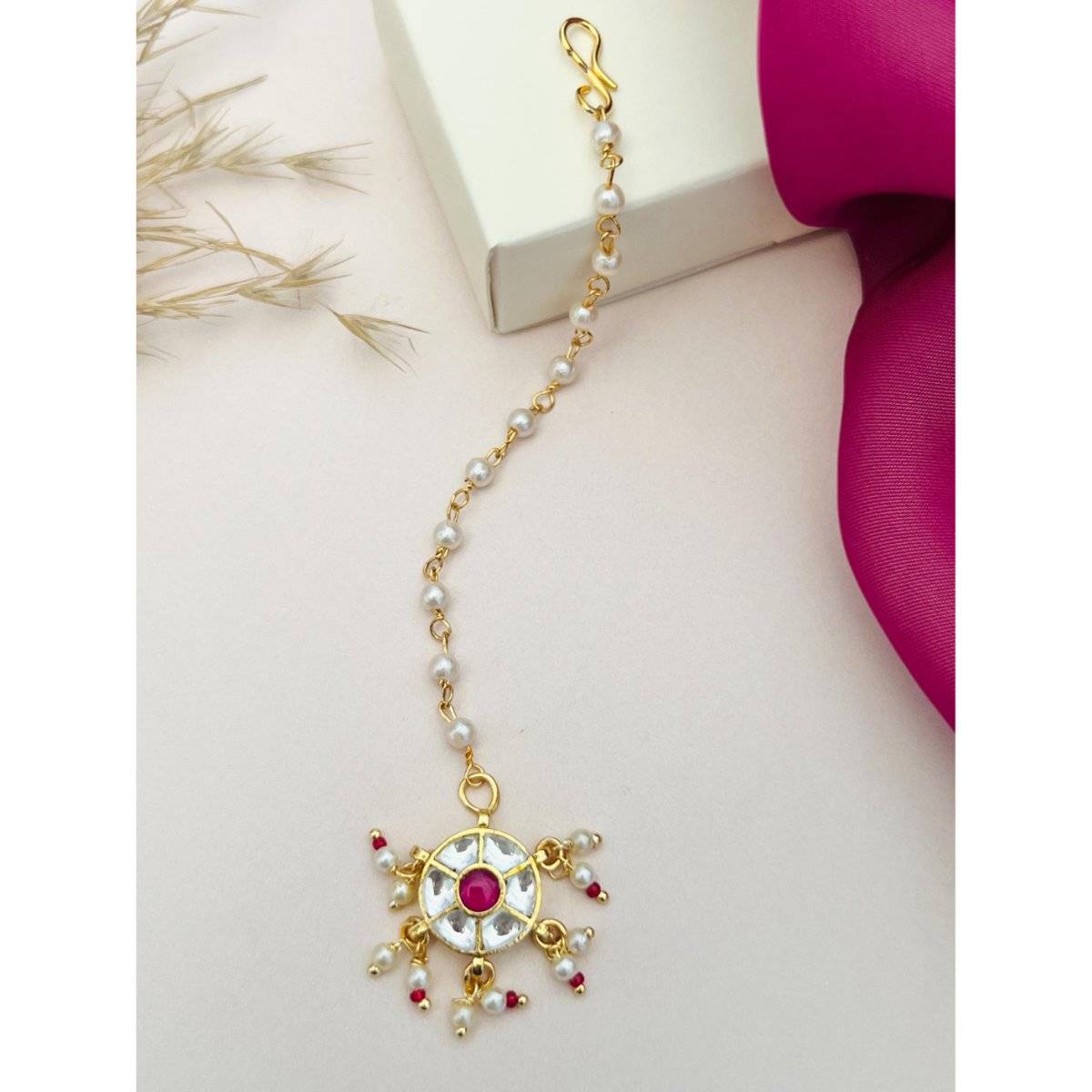 Abdesigns Gold-Plated Pachi Kundan Studded Maang Tikka - White