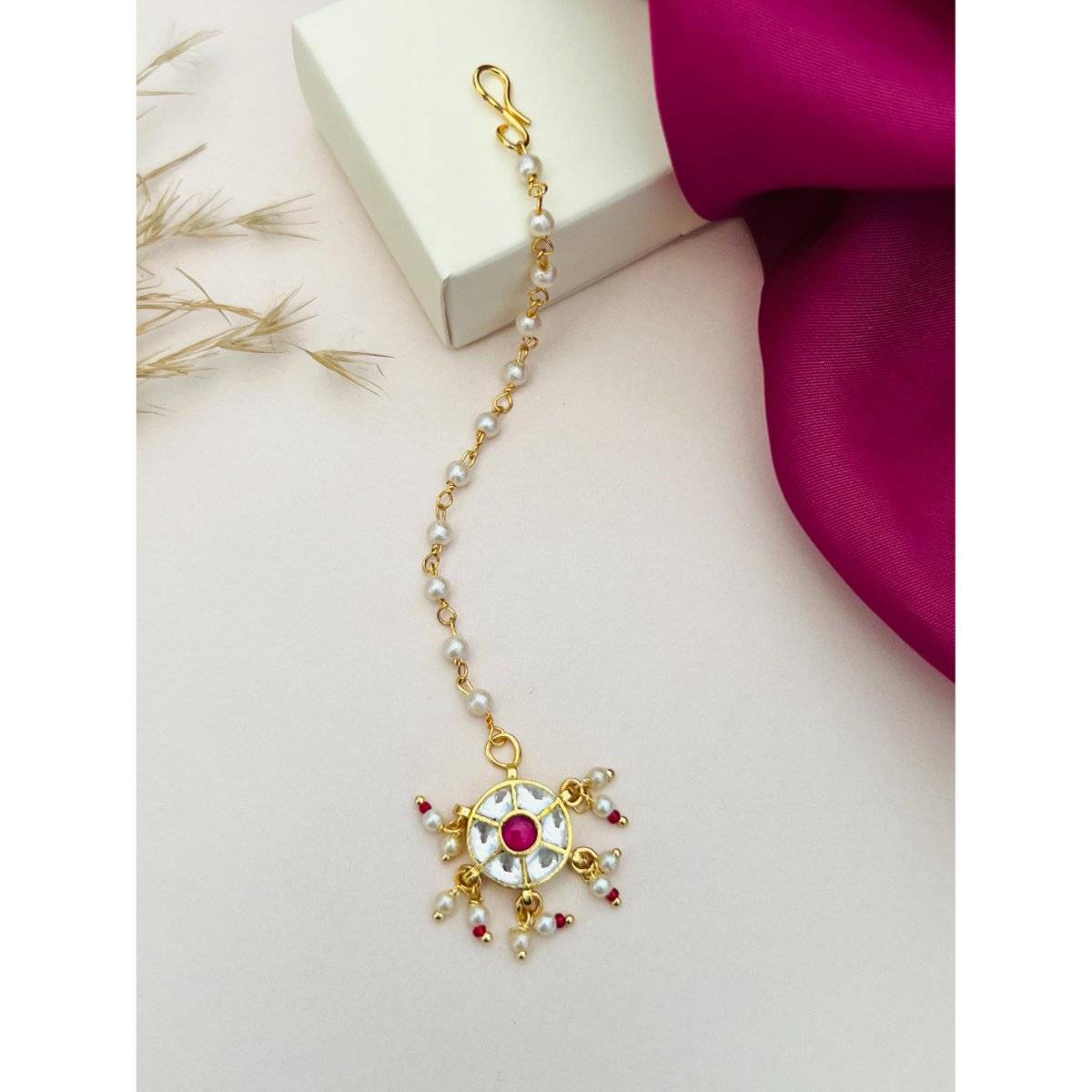 Abdesigns Gold-Plated Pachi Kundan Studded Maang Tikka - White