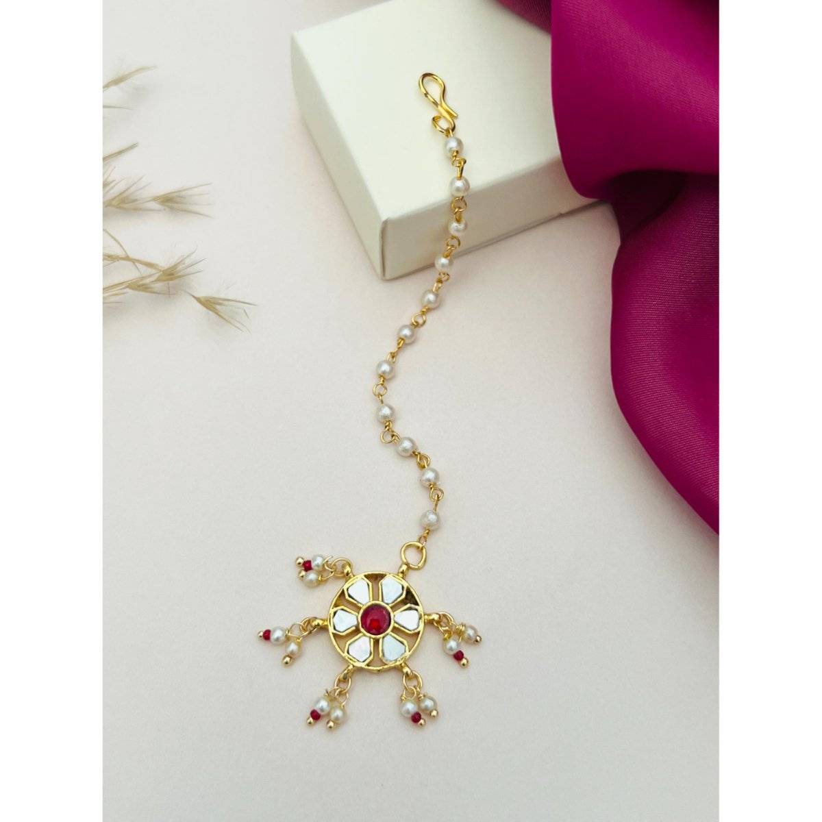 Abdesigns Gold-Plated Pachi Kundan Studded Maang Tikka - White