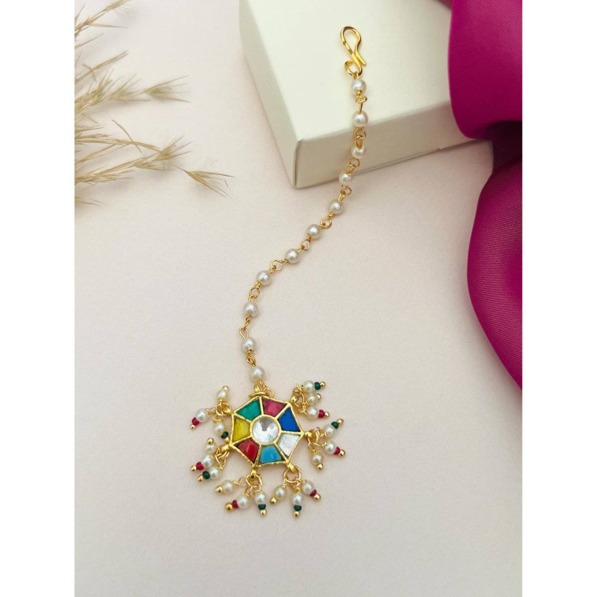 Abdesigns Gold-Plated Pachi Kundan Studded Maang Tikka - Multi-Color · One Size