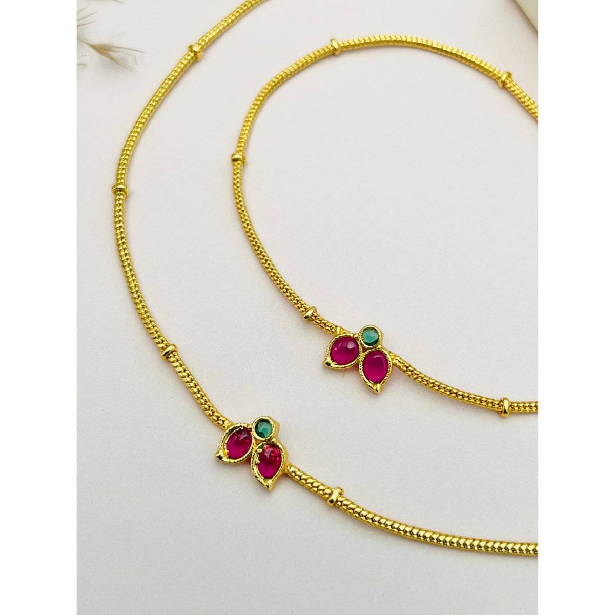 Abdesigns Gold Plated Kempstone Studded Anklet - Red