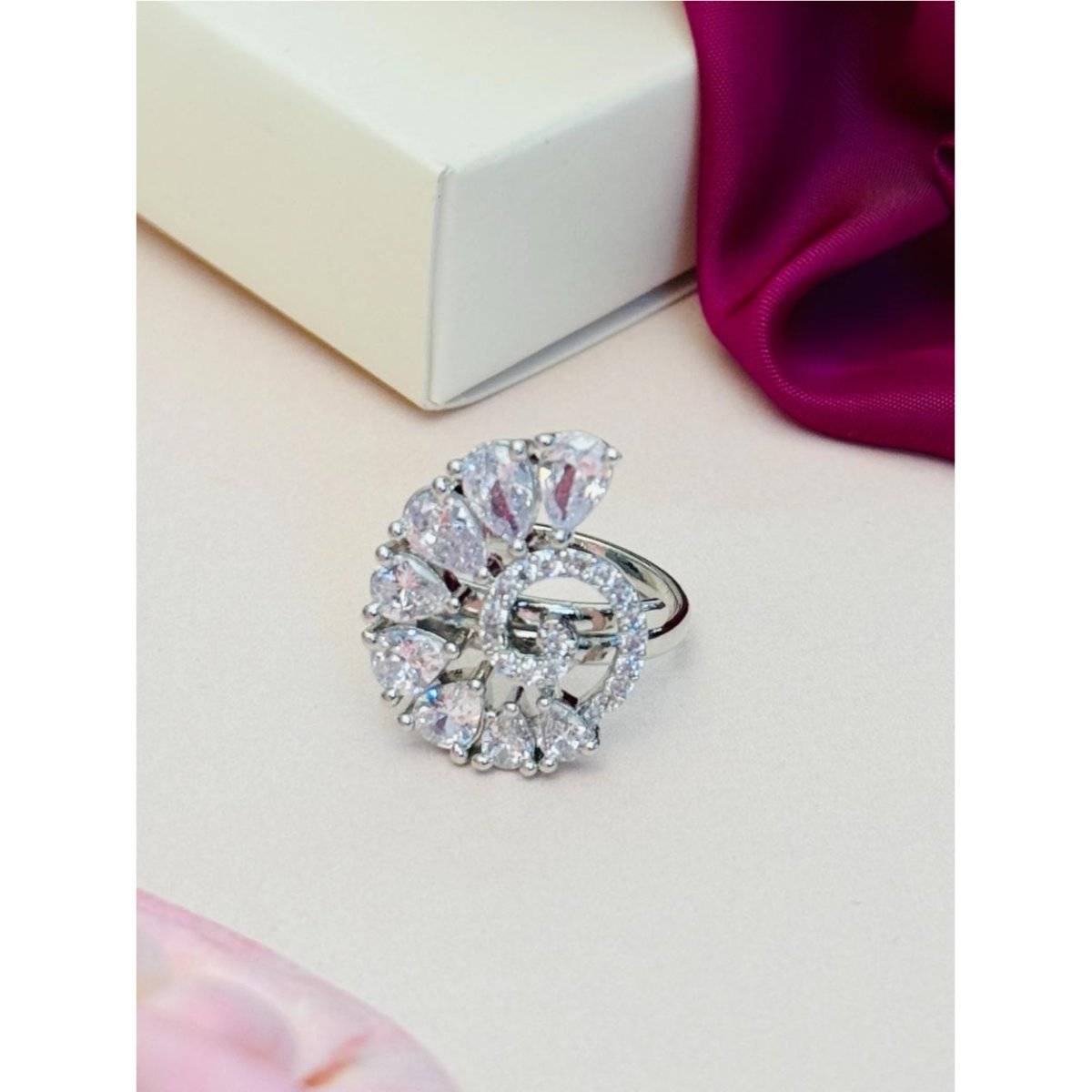 Abdesigns Exquisite Silver Plated American Diamond Ring - White · One Size