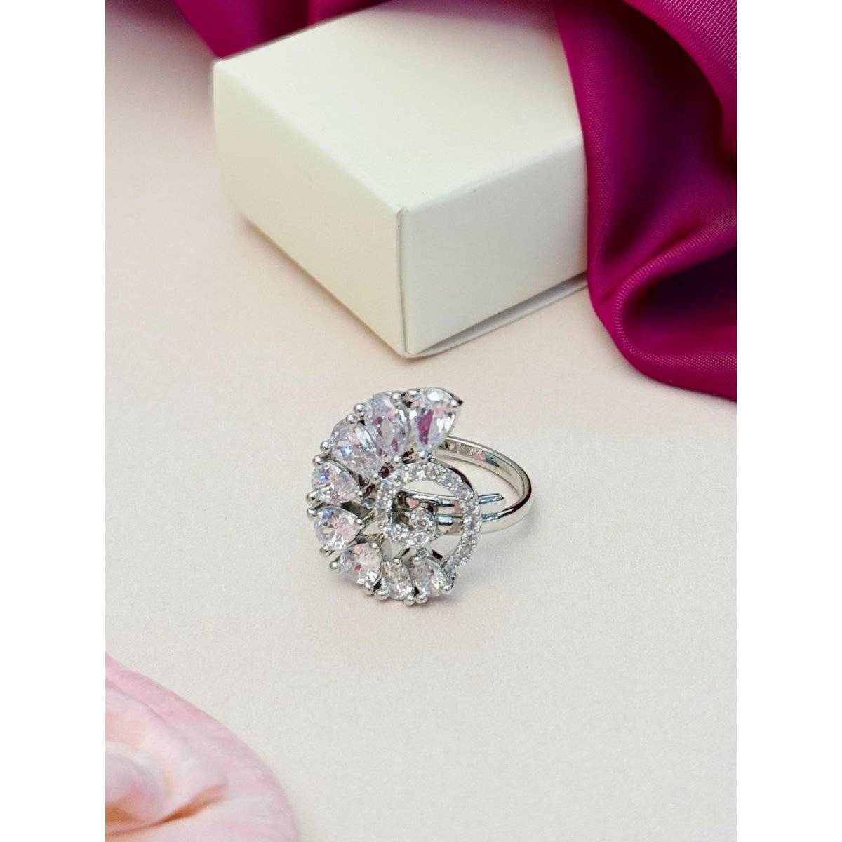 Abdesigns Exquisite Silver Plated American Diamond Ring - White · One Size