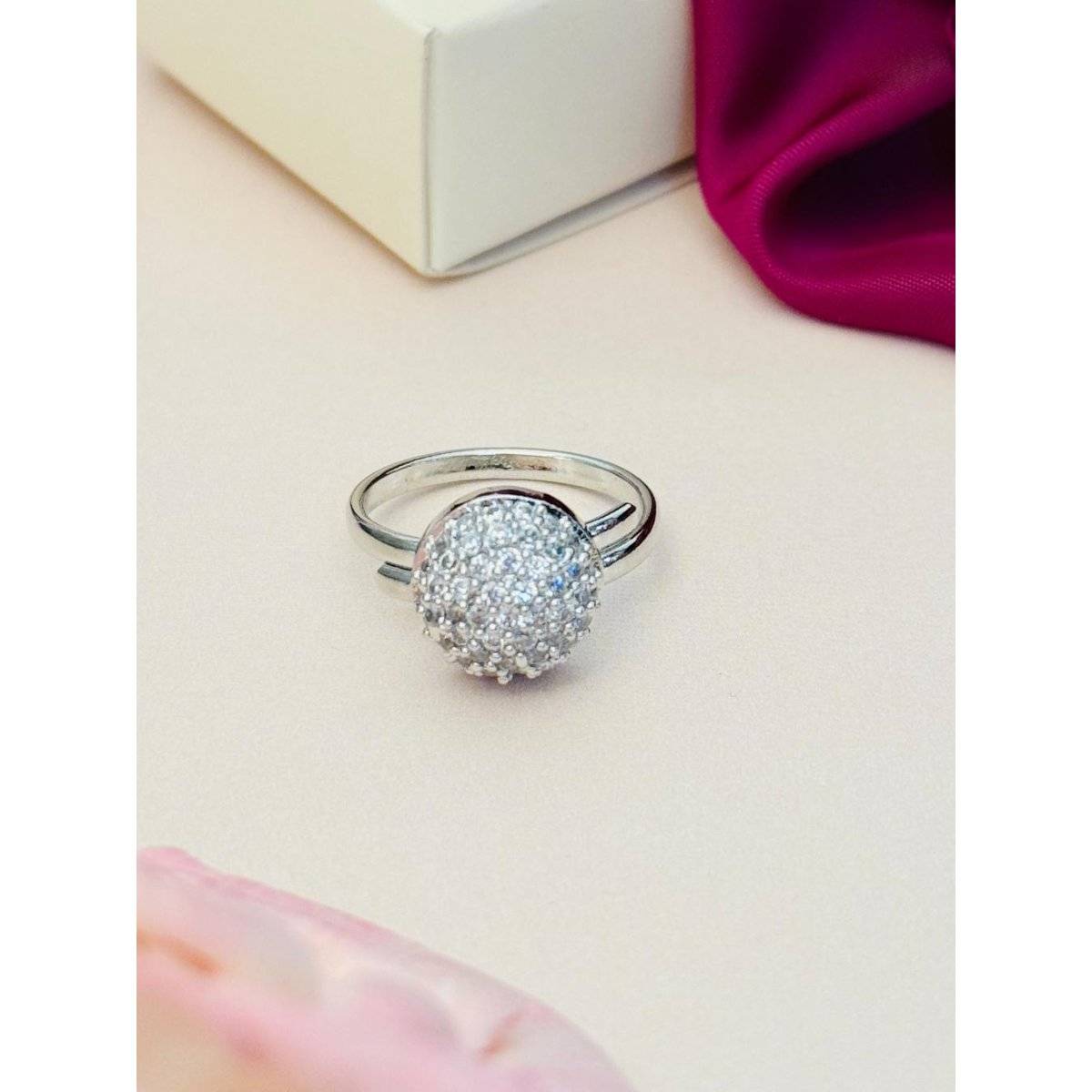 Abdesigns Exquisite Silver Plated American Diamond Ring - White