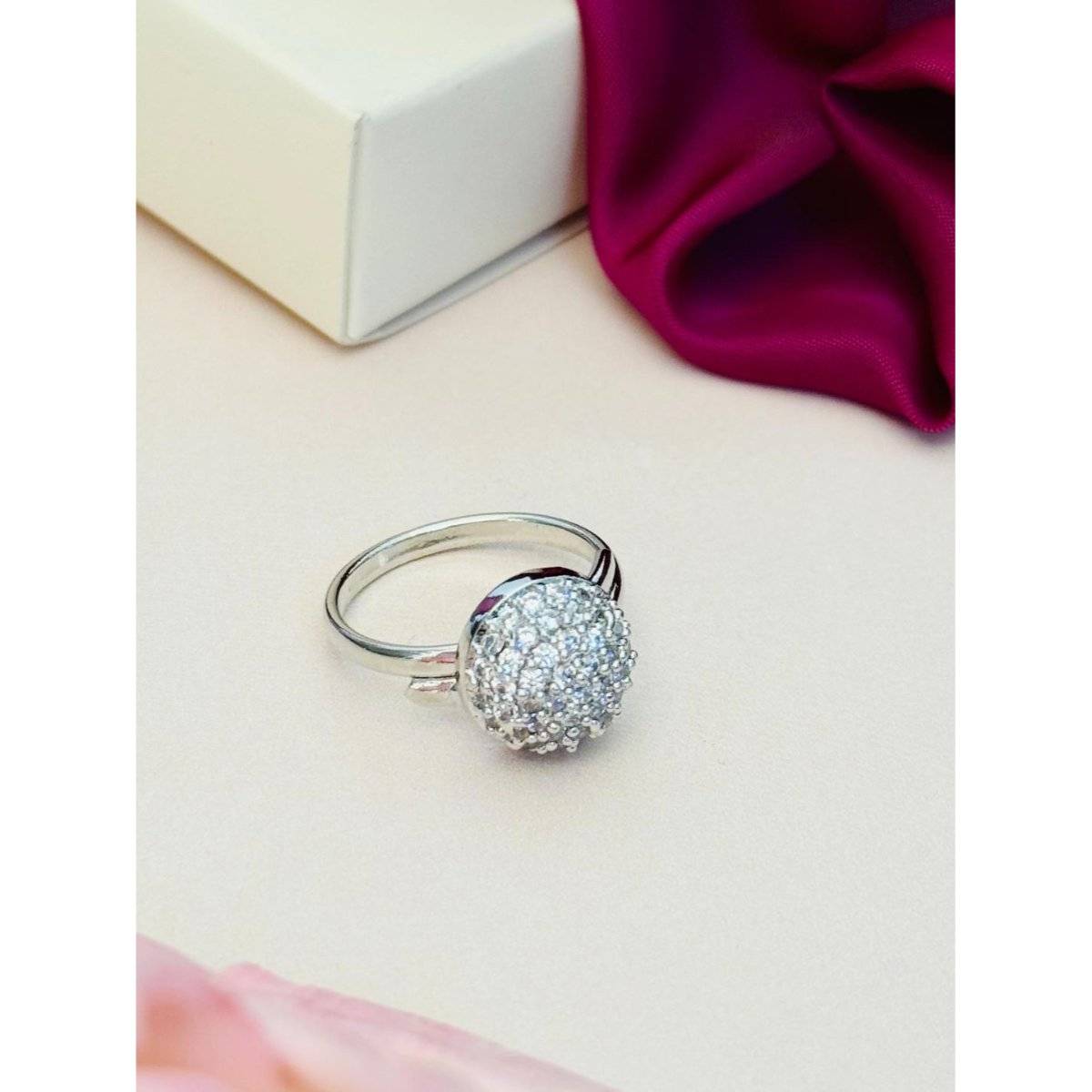 Abdesigns Exquisite Silver Plated American Diamond Ring - White