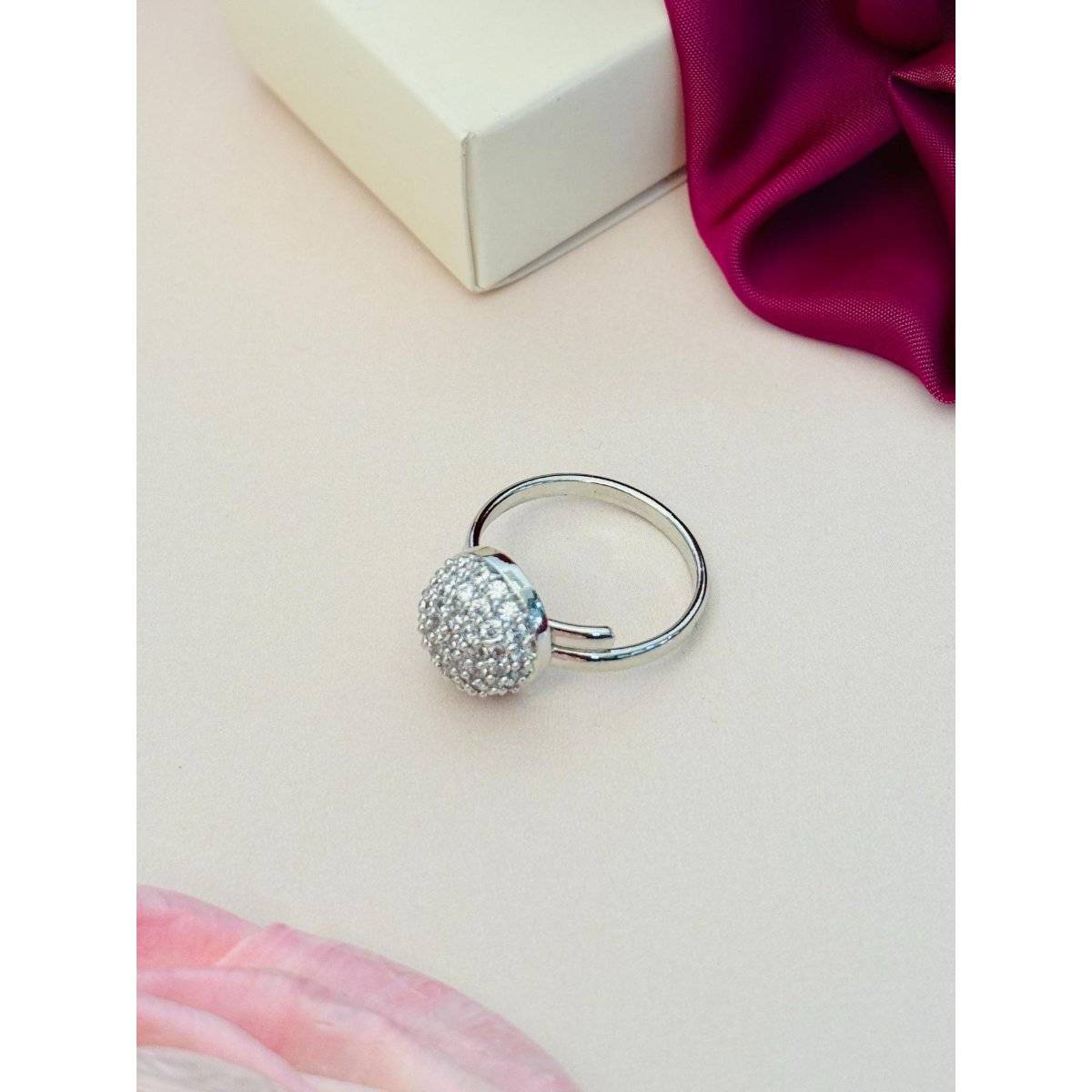 Abdesigns Exquisite Silver Plated American Diamond Ring - White