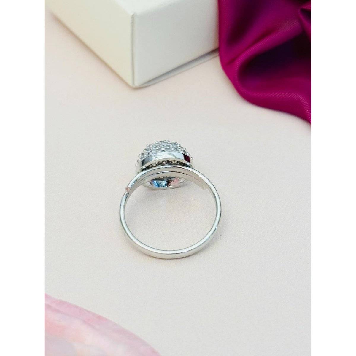 Abdesigns Exquisite Silver Plated American Diamond Ring - White
