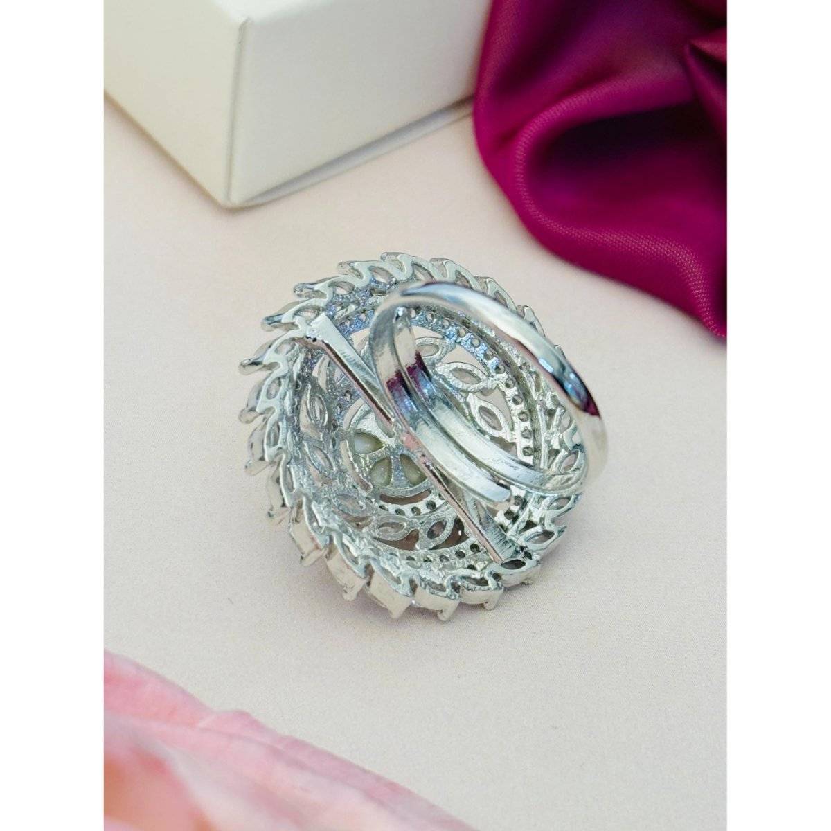 Abdesigns Exquisite Silver Plated American Diamond Ring - White