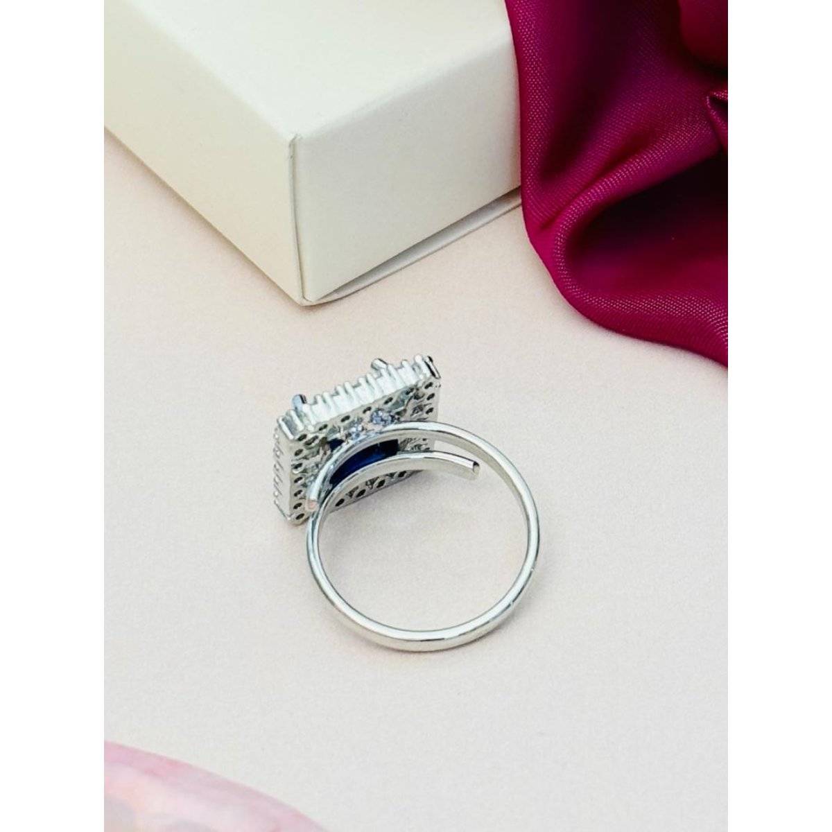Abdesigns Exquisite Silver Plated American Diamond Ring - Blue