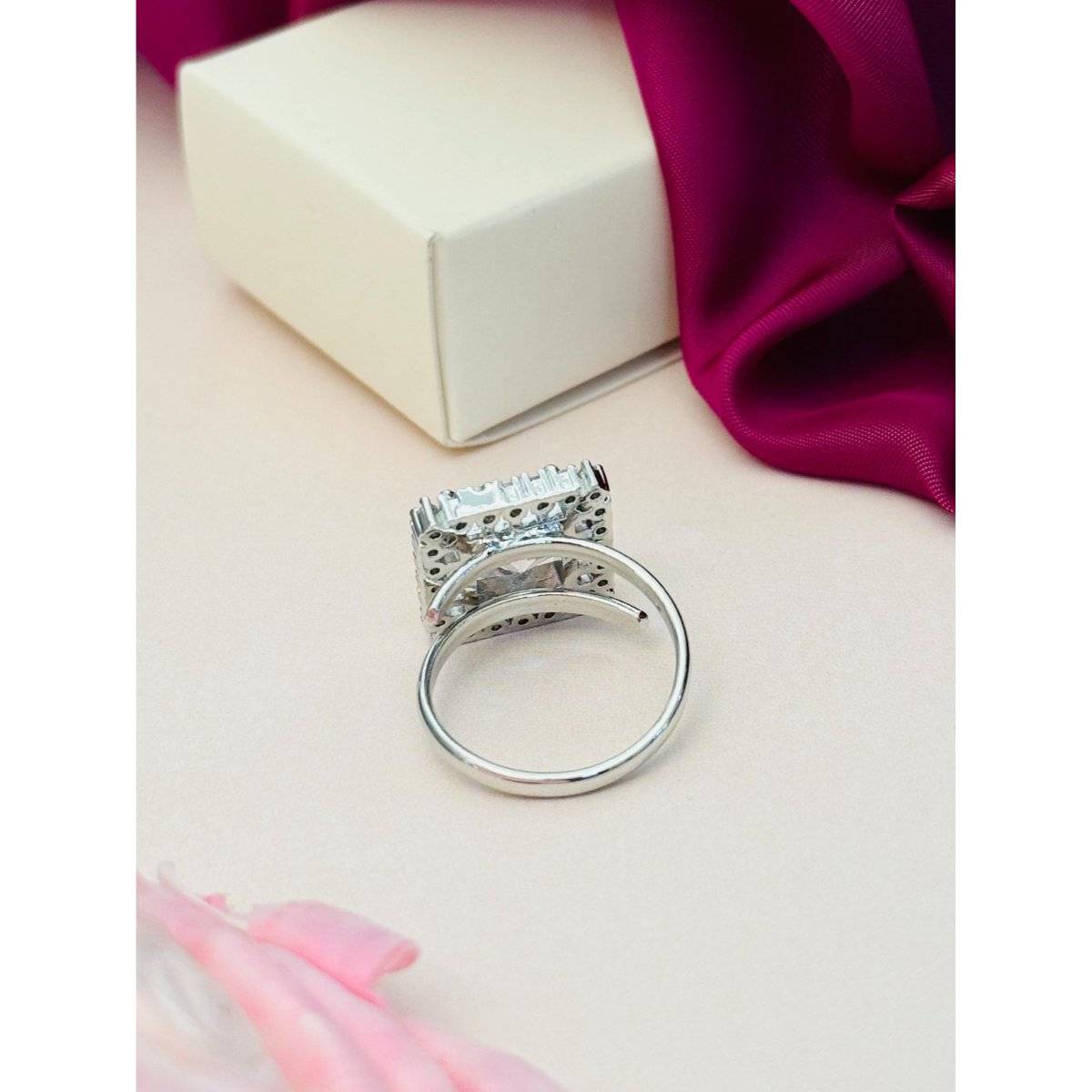 Abdesigns Exquisite Silver Plated American Diamond Ring - White