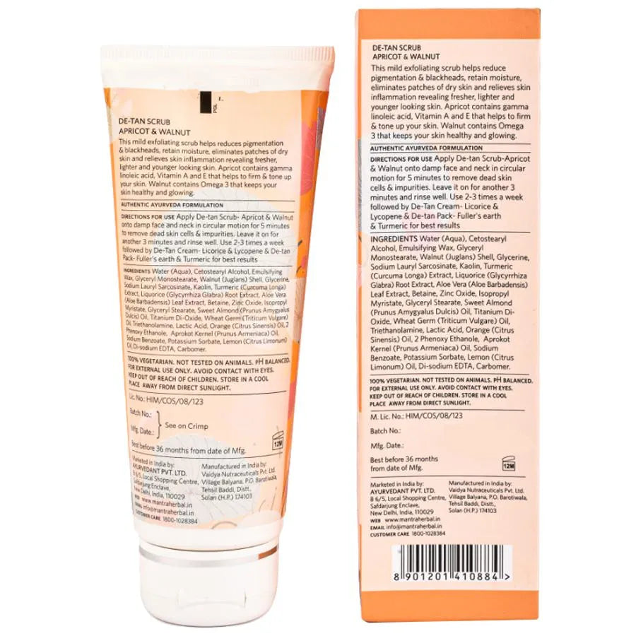 Mantra Herbal De-Tan Scrub - Apricot & Walnut, Paraben Free 100ml