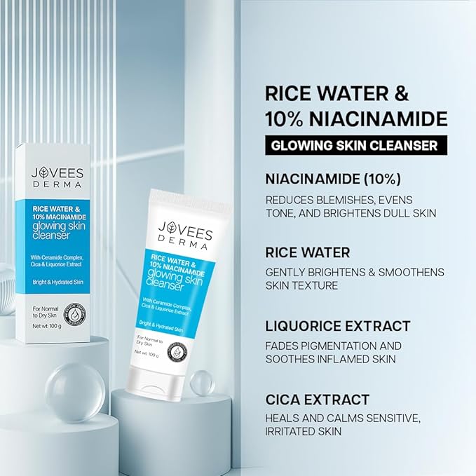JOVEES HERBAL Jovees Derma Rice Face Wash With Rice Water & Niacinamide For Glass Skin,Brightens,Helps Fade Blemishes & Even Tone,Softens & Smoothens Skin,Gentl