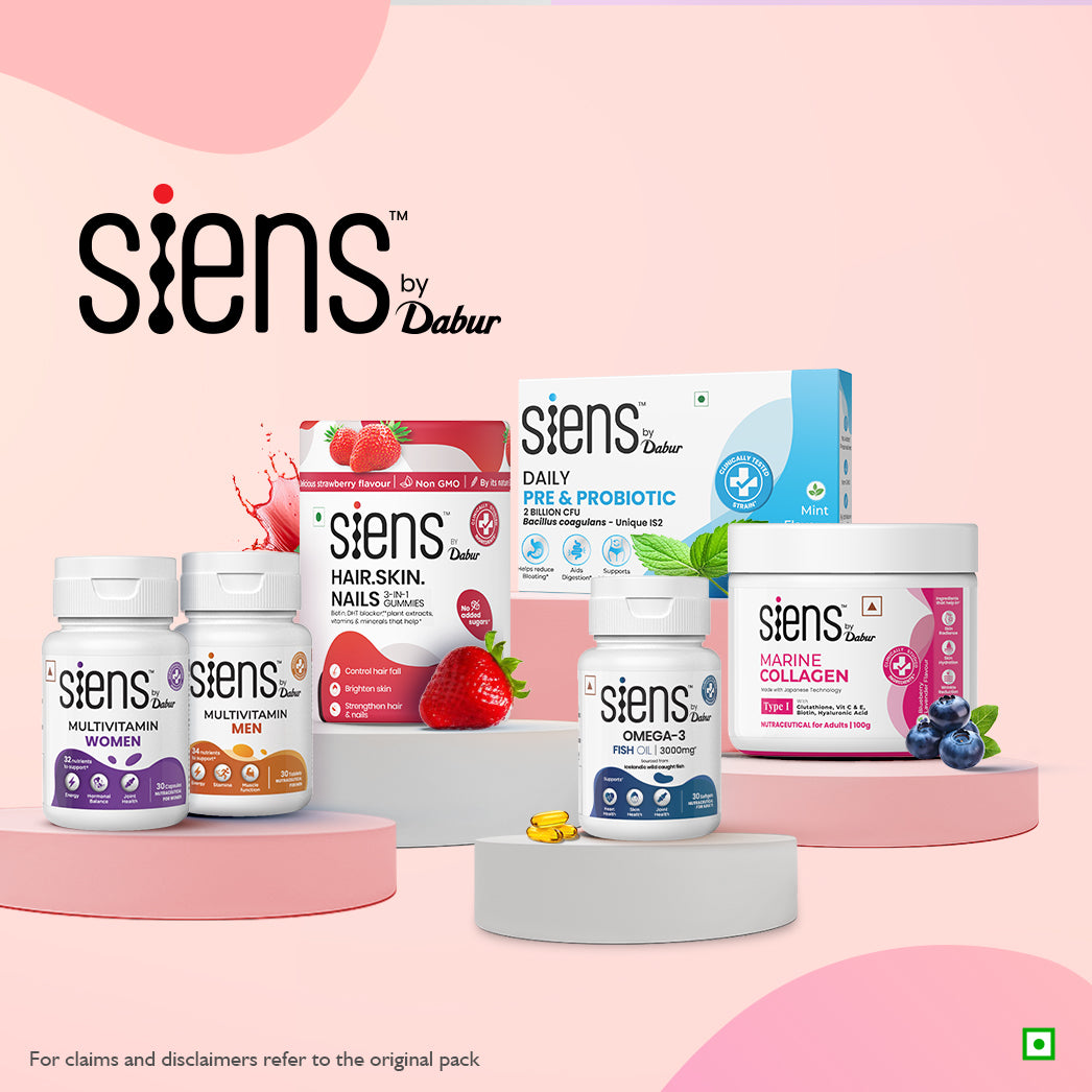 Dabur Siens by Dabur Skin Glow & Hair Growth Combo: Hydrolyzed Marine Collagen, 100 g + Hair, Skin & Nails Gummies, 30s pack Combo