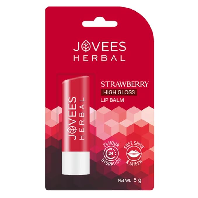Jovees Herbal Strawberry High Gloss Lip Balm For Soft, Glossy And Supple Lips | 24 Hour Hydration | Rejuvenates Dark, Pigmented, Dry, Chapped And Discoloration