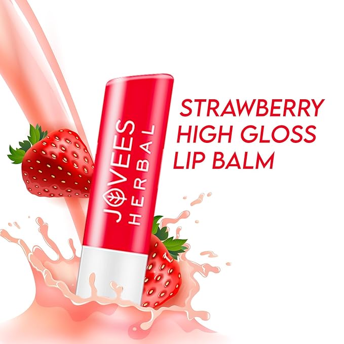 Jovees Herbal Strawberry High Gloss Lip Balm For Soft, Glossy And Supple Lips | 24 Hour Hydration | Rejuvenates Dark, Pigmented, Dry, Chapped And Discoloration