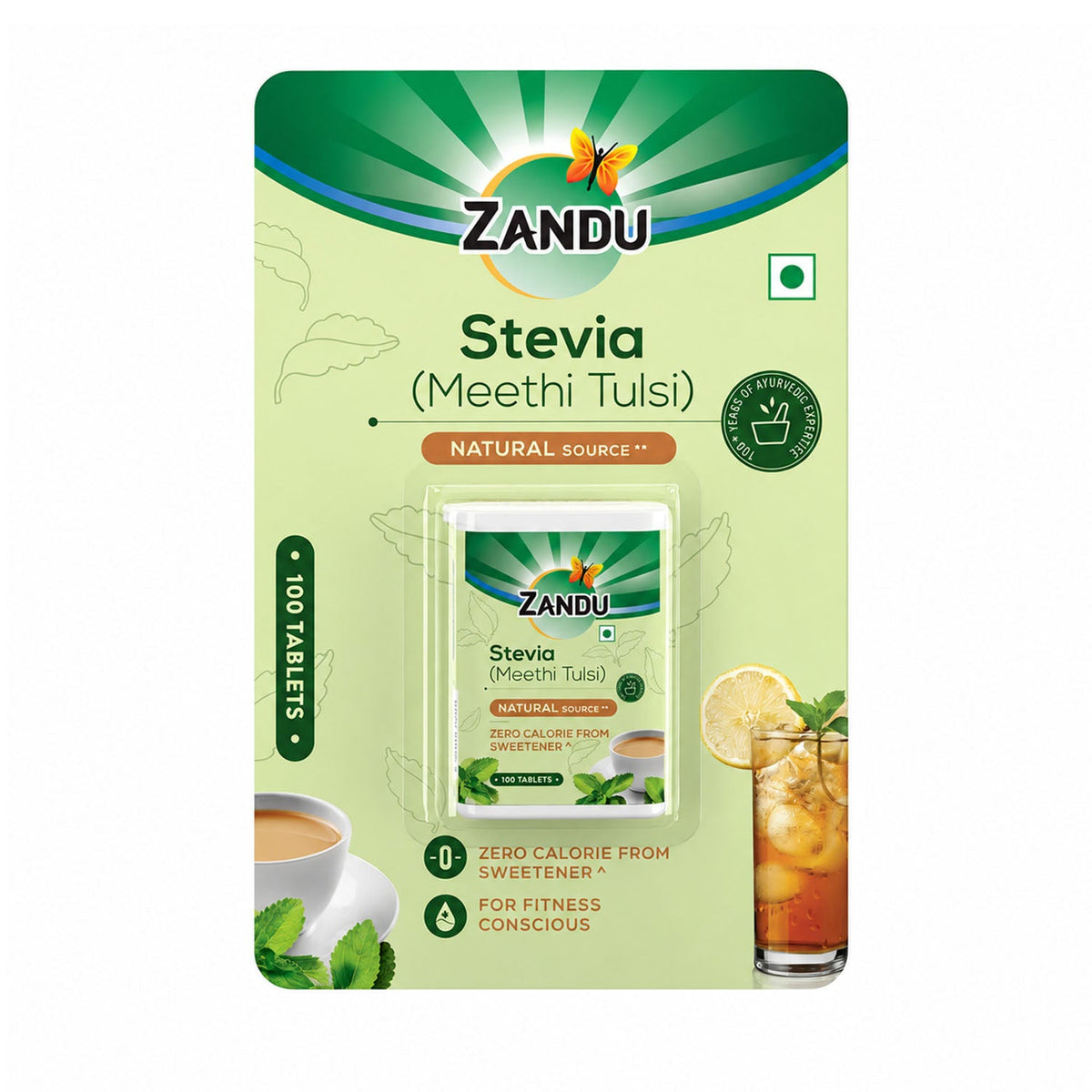 Zandu-O Diabetic-Friendly 0-kcal Sweetener Stevia (Tablets) 100 Tabs X 1U
