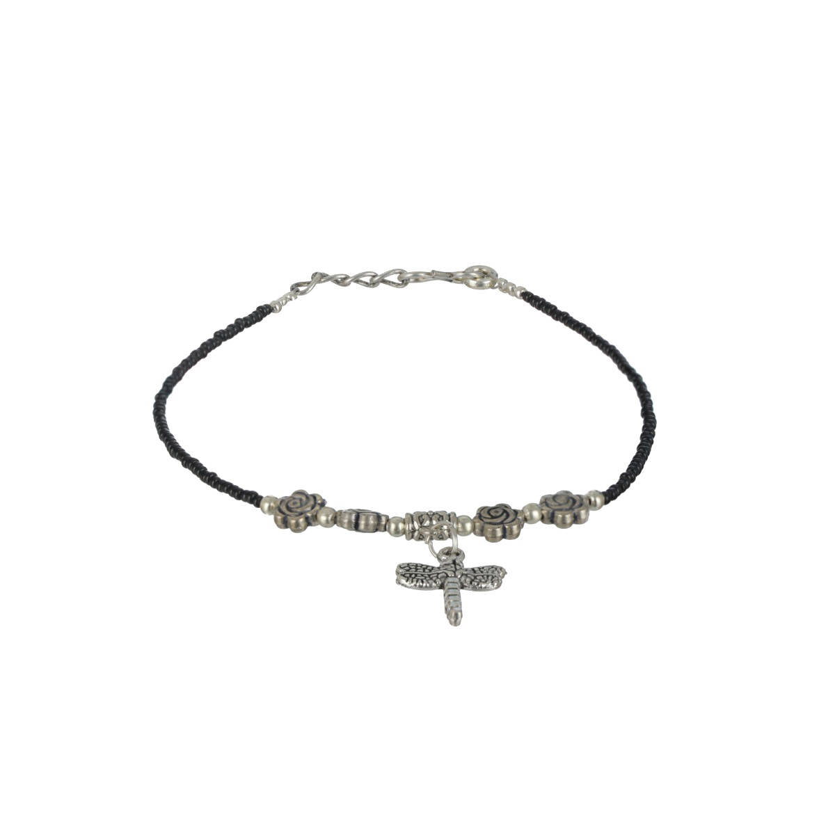 Aatmana Set of 2 Rose Charms Beaded Handcrafted Anklets · One Size