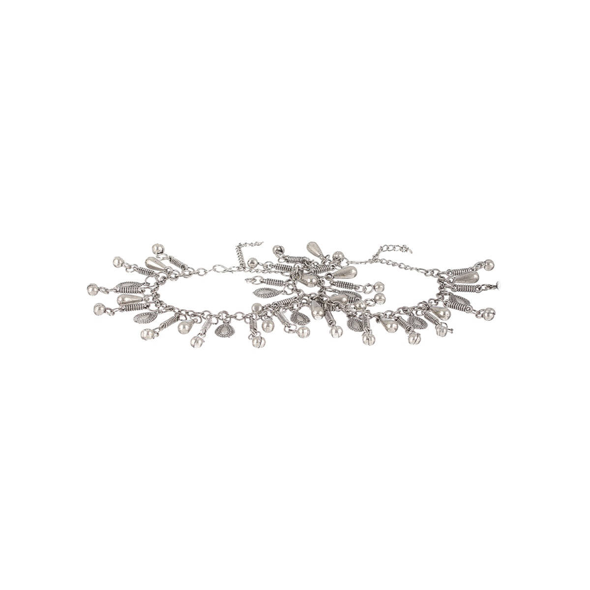 Aatmana Set of 2 Oxidised Silver Plated & Charm Ghungroo Anklets